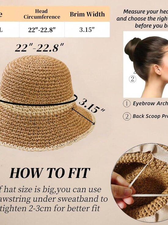 Women Foldable Summer Wide Brim Packable Hat Travel Straw Fedora Hat Khaki Beige main image 6
